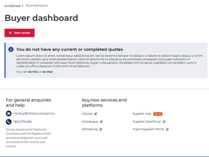 Screenshot of buyer dashboard page