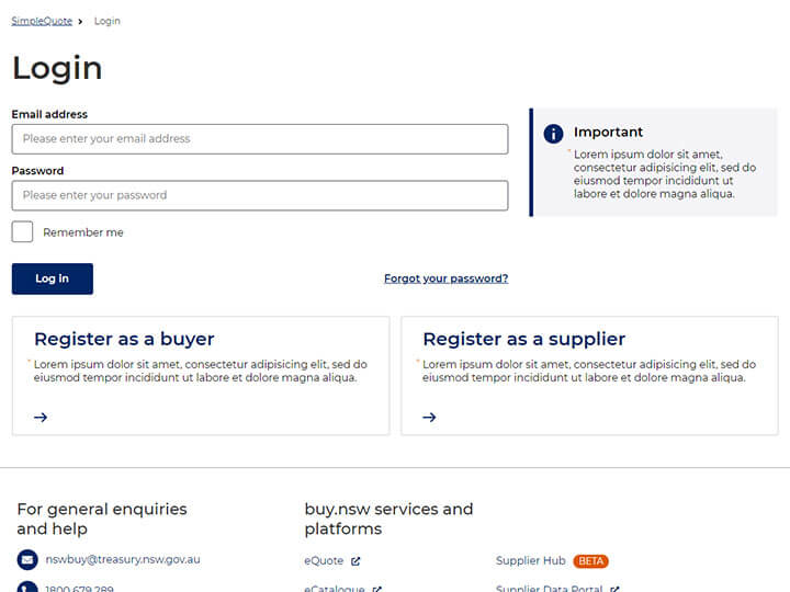 Screenshot of buyer login page