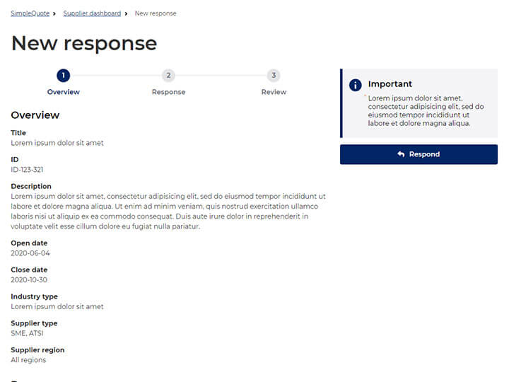 Screenshot of response overview page