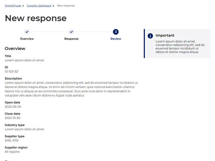 Screenshot of response review page