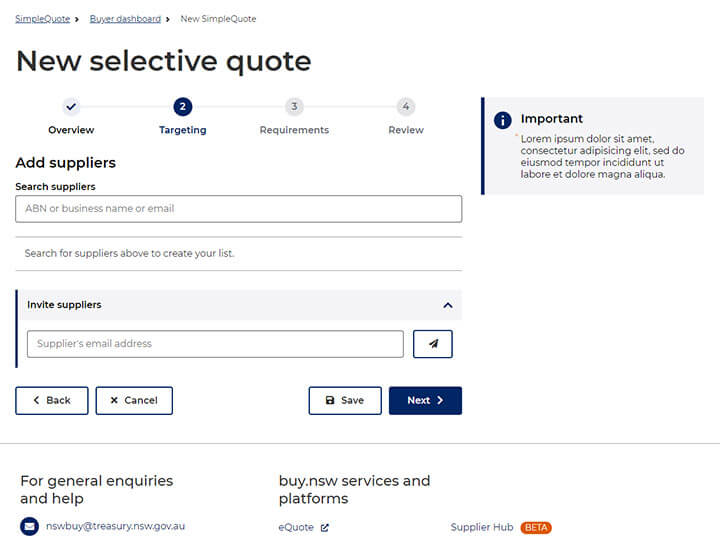 Screenshot of selective quote targeting page
