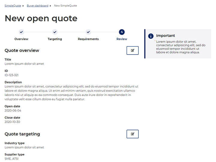 Screenshot of open quote review page