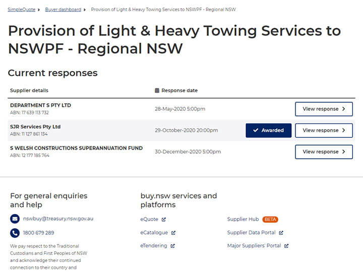 Screenshot of selective quote review page