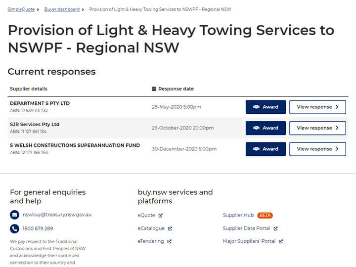 Screenshot of selective quote review page