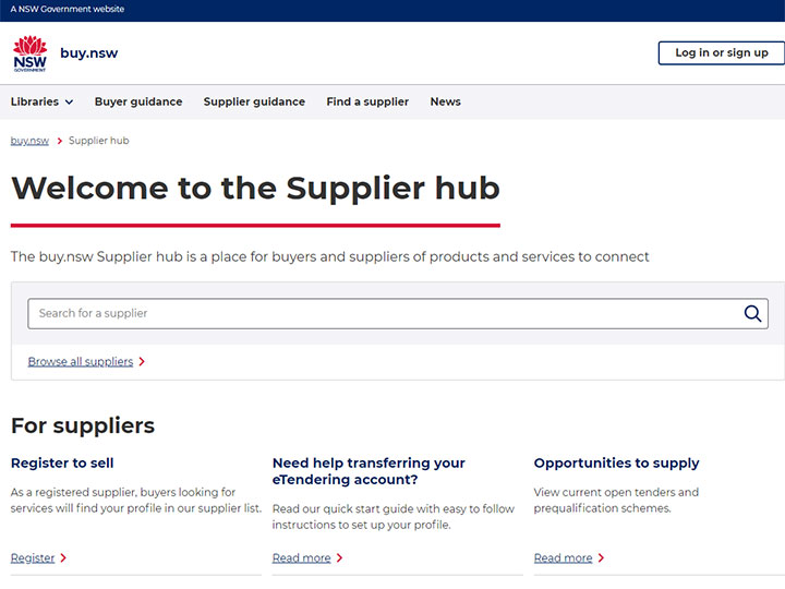 Screenshot of supplier hub page